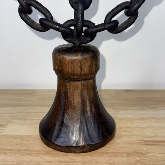 Iron Chain Carved Wood Bell Candle Holders Candelabra Gothic Medieval 13.5” - Picture 7 of 10